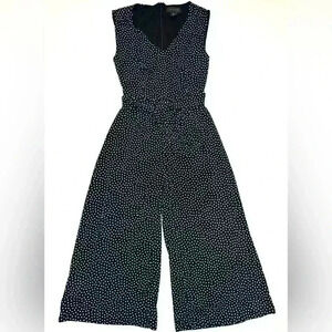Tahari Women's Polka Dot Sleeveless Jumpsuit Size- 0 V-Neck Wide Leg Black White